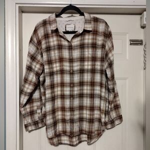 American Eagle Women's Brown/Beige Plaid Button Down Shirt Size Large